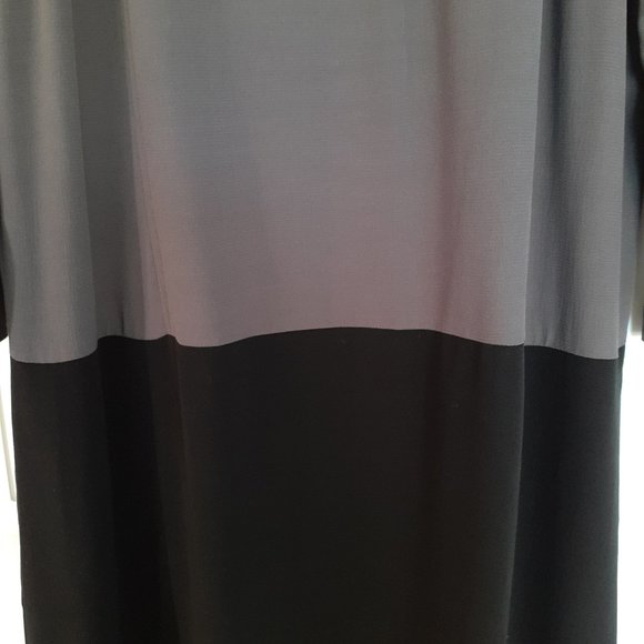Eileen Fisher Color Block Long Sleeve Tencel Shift Dress Black Gray Size M - Picture 5 of 14